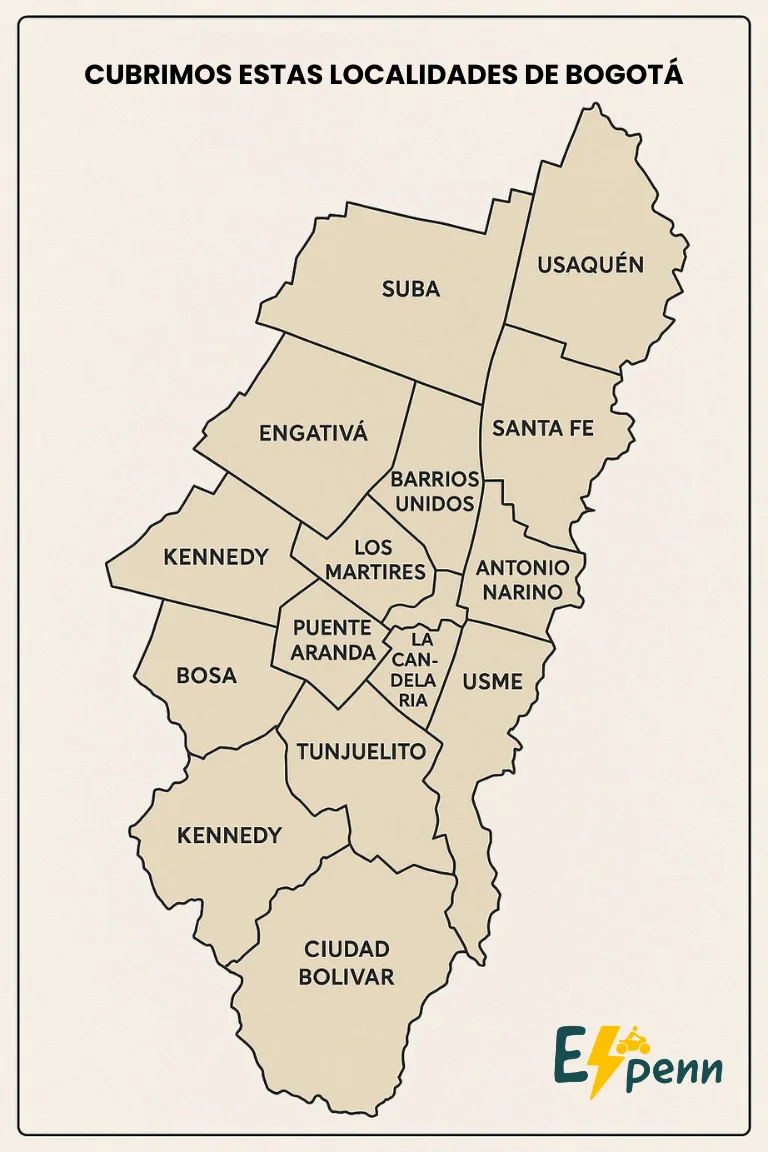 Mapa de cobertura de mensajeros a domicilio en Bogotá